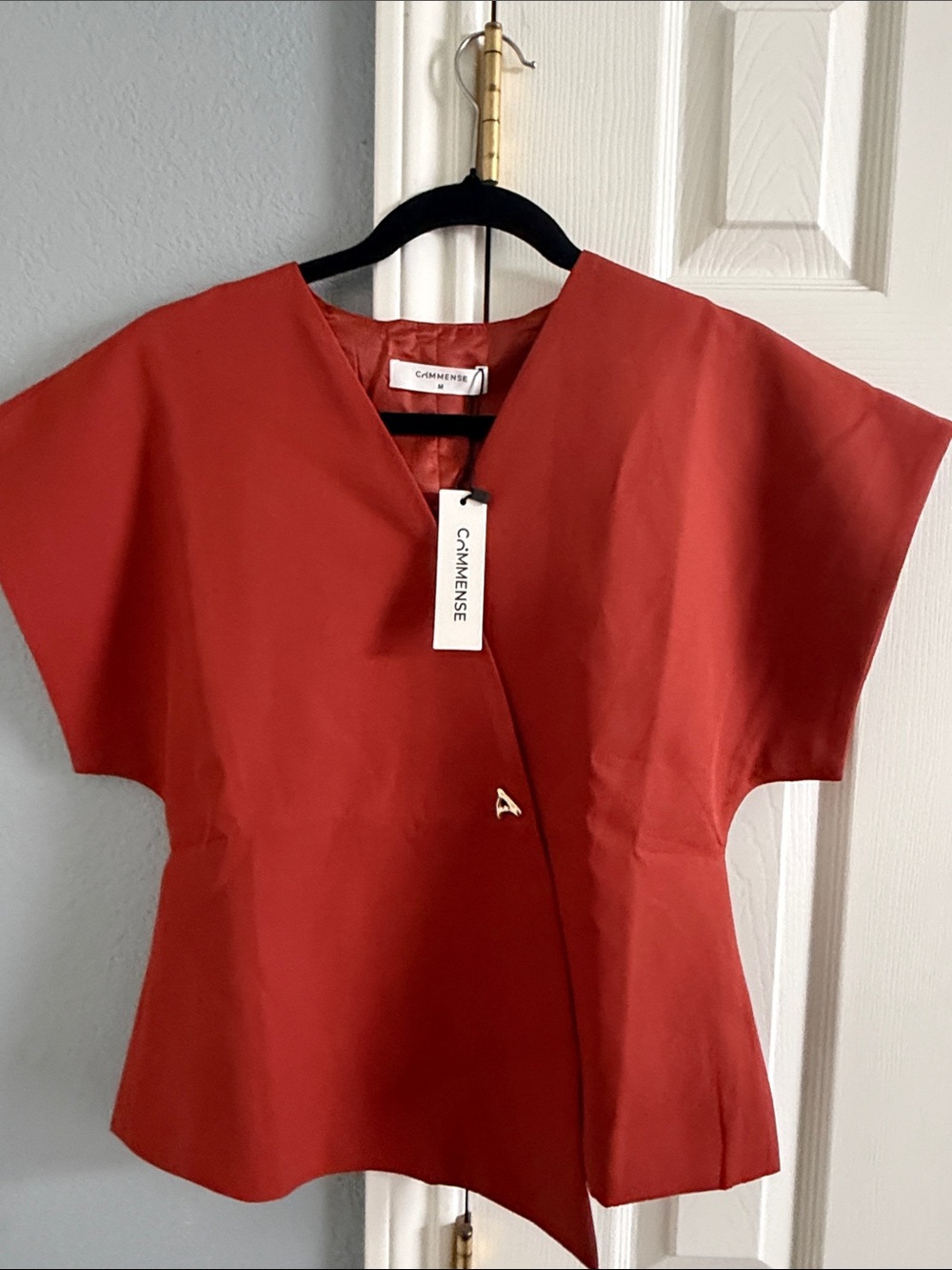 Commense Rust Red Short Sleeve Wrap Blouse